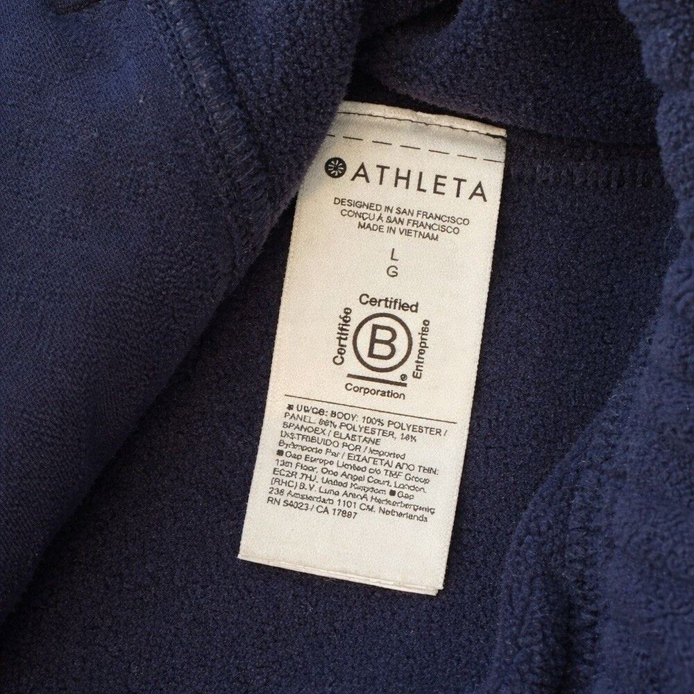 Athleta Womens L Navy Fleece Snap Neck Pullover Cropped Zip Pockets - Picture 5 of 5